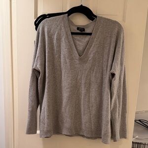 Gray Cashmere V-Neck Sweater